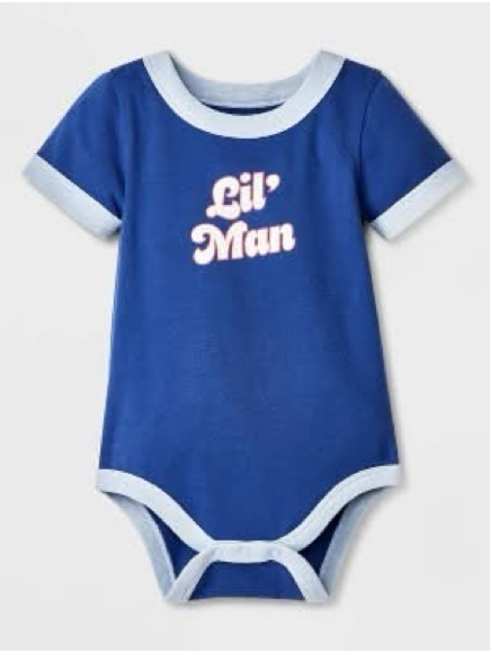 Cat & Jack Blue Short-Sleeve One-Piece Bodysuit with Light Trim Lil Man 6 Months